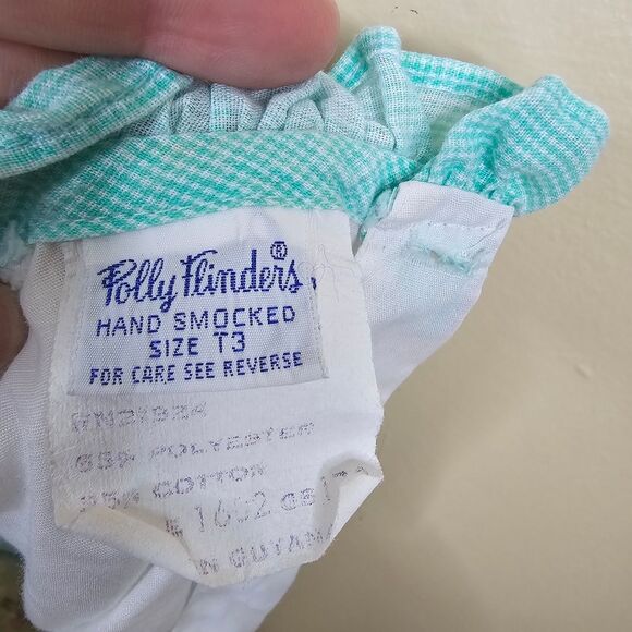 Polly Finders vintage smocked floral apron dress with ruffle shoulders size 3t - Picture 7 of 7